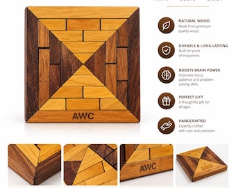 Personalized Wooden Block Puzzle: Interlocking Brain Teaser, Educational Game (6x6 Inches)