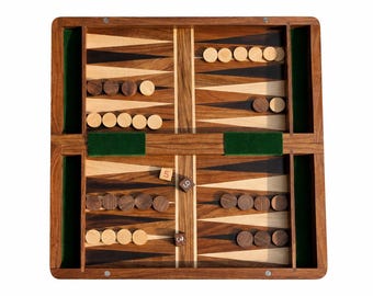 Handgefertigtes 3-in-1-Schach-Backgammon-Set aus Holz, faltbares Reise-Brettspiel, Reise-Backgammon-Set, handgefertigtes klassisches Strategiespiel.