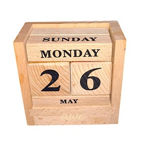 Personalized Wooden Perpetual Calendar: Beech Wood Desk Decor, Birthday/Anniversary Gift, Christmas Gifts.