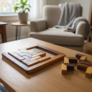 Personalized Wooden Puzzle: Interlocking Brain Teaser, Educational Game, Logic Tetris, Multi-Solution Block Puzzle, Birthday Gift for Kids