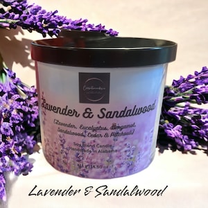 Lavender & Sandalwood (type) by CelebrationCandle / Luxury Candle / Beautifully Decorated / Relaxing / Stomg Fragrance / 14.50 oz /Handmade