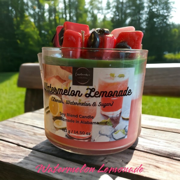 Watermelon  Lemonade (type)Candle/ Summer/ Faux Food Candle / Watermelon Chunks / 14.50 oz / Fun Candle / Gift For Her / Soy Blend Candle