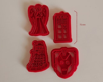 Doctor Who Cookie Cutter Set (4 pieces) Tardis, Dalek, Weeping Angel, Cyberman, whovian geek craft