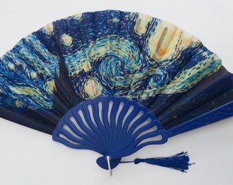 Abanico de mano inspirado en Van Gogh 'Noche estrellada' Abanicos plegables