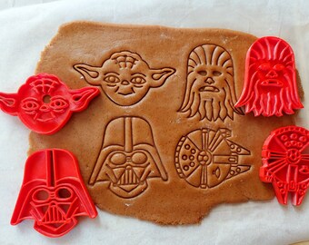 Juego de cortadores de galletas de Star Wars (4 piezas) Darth Vader, Yoda, Chewbacca, Halcón Milenario
