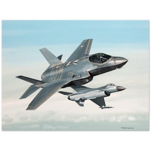 Thijs Postma - Affiche - Lockheed-Martin F-35 JSF à côté du F-16