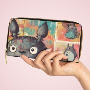 Kunstleder-Geldbörse mit Totoro-Bild, Damen-Geldbörse mit Reißverschluss, tierversuchsfreies Ghibli-Kunstlederzubehör