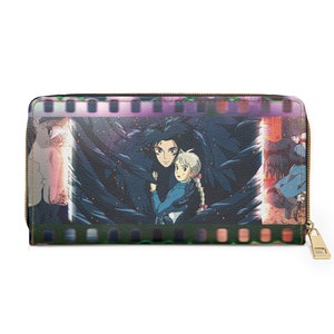 Cartera de piel sintética para mujer con imagen de la película El castillo ambulante de Howl, cartera con cremallera, accesorio de piel sintética libre de crueldad animal