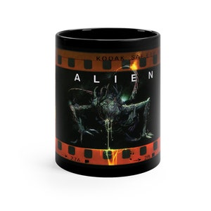 11 Oz Black Ceramic Alien Mug, For Retro Cinema Lovers, Cult Horror Film Mug