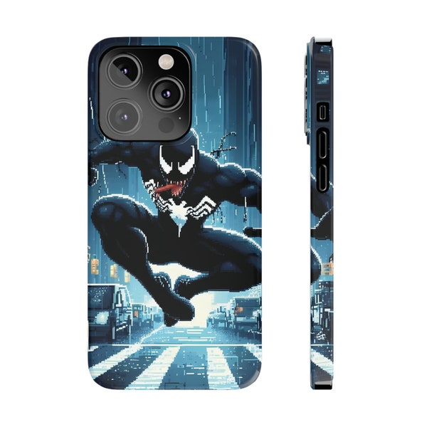 Cover Iphone Spiderman Venom, Cover Slim Iphone Marvel, Cover Fumetto Pixel Art Stile