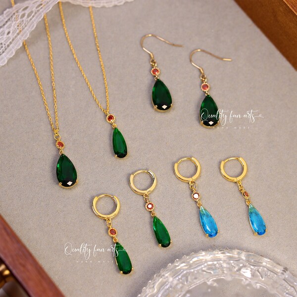 Emerald + Sterling Silver Made Howl Necklace Earrings Jewelry