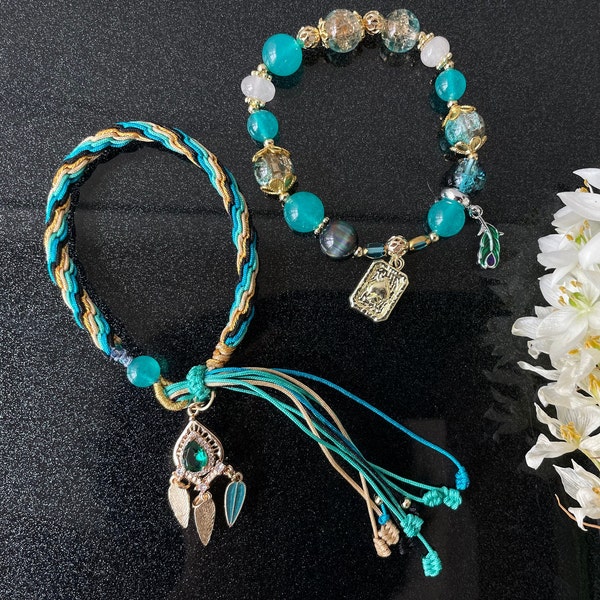 Honkai: Pulsera tejida y con cuentas de aventurina de riel estelar, longitud de pulsera de piedra preciosa de aventurina personalizable, regalo de joyería de riel estelar 砂金 アベンチュリン