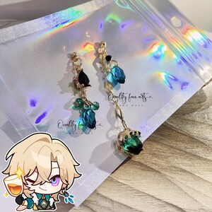 Honkai: Star Rail Aventurine Fanart Earrings Pushback / Clip On, Aventurine Jewelry 砂金 アベンチュリン