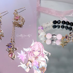 Honkai Impact Elysia Bracelet & Earrings Set, Custom Honkai Jewelry Set