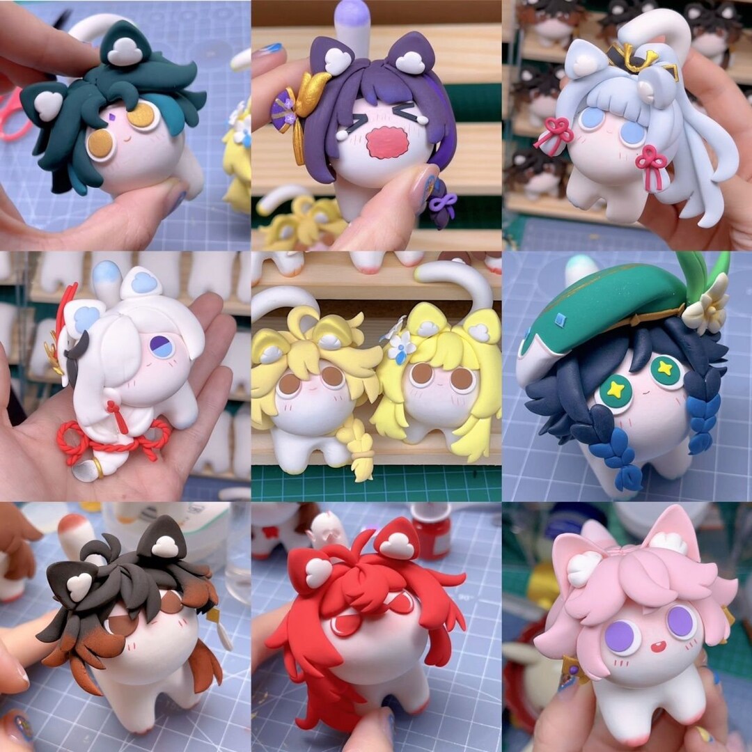 Genshin Impact Cat Themed Clay Figurine Nahida, Raiden Shogun, Wanderer