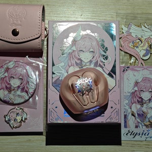 Honkai Impact 3rd Elysia Earbuds + Enamel Pin, Copper Bookmark with Chain Gift Set