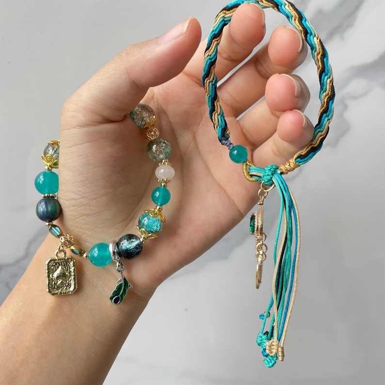 Honkai: Star Rail Aventurine Woven & Beaded Bracelet, Aventurine Gemstone Bracelet Length Customizable, Star Rail Jewelry Gift 砂金 アベンチュリン