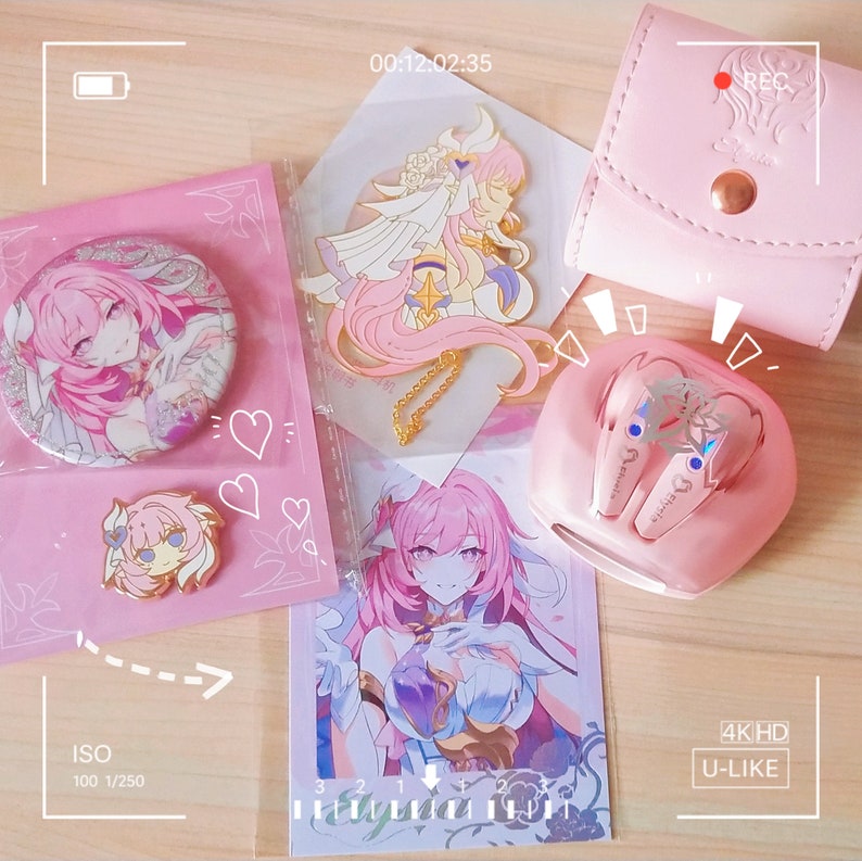 Honkai Impact 3rd Elysia Earbuds + Badge + Enamel Pin + Copper Bookmark with Chain Gift Set