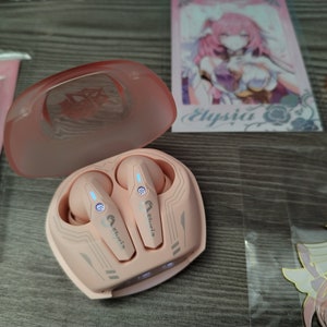 Honkai Impact 3rd Elysia Earbuds + Enamel Pin, Copper Bookmark with Chain Gift Set