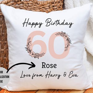 Personalized 60th Birthday Pillow, Custom Name Pillow Gift for Her or Him, Decorative Throw Keepsake, Unique Birthday Gift Mom-Dad or Friend