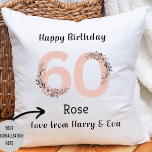 Personalized 60th Birthday Pillow, Custom Name Pillow Gift for Her or Him, Decorative Throw Keepsake, Unique Birthday Gift Mom-Dad or Friend