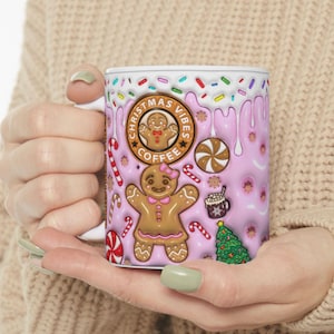 Gingerbread Mugs - Christmas Mug Pink, Cute Gingerbread Holiday Coffee Cup, Christmas Mug, Unique Festive Drinkware, Gingerbread Lover Gifts