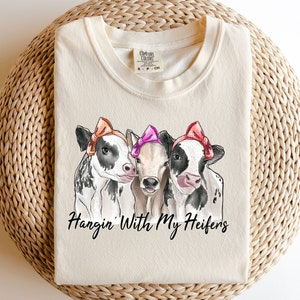 Personalized Hangin with My Heifers Shirt- Funny Cow Lover Tee- Western Farm Life T-Shirt- Country Girl Gift- Heifer Shirt- Farm Shirt Women