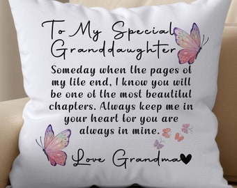 Granddaughter Pillow, Heartfelt Gift from Grandma, Cuddle Throw for Special Granddaughter, Hug-in Thoughtful Gifts