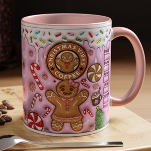 Gingerbread Mugs - Christmas Mug Pink, Cute Gingerbread Holiday Coffee Cup, Christmas Mug, Unique Festive Drinkware, Gingerbread Lover Gifts