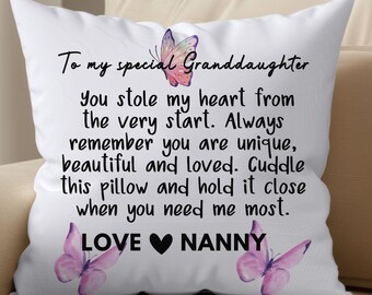 Granddaughter Pillow Gift: Sentimental Hug Cushion From Nanny, Granddaughters gifts