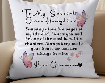 Granddaughter Poem Pillow From Grandparents, Thoughtful Gift from Grandma, Hug in Sentimental Cuddle Cushion