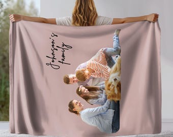 Personalized Photo Blanket, Custom Family Keepsake Throw, Vacation Present, Family Name Picture Collage Fleece