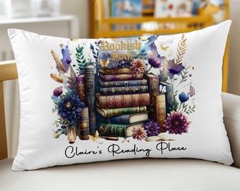 Reading Lumbar Pillow, Books Pillows, Personalized Book Lover Gift, Custom Bookish Reading Nook Decor