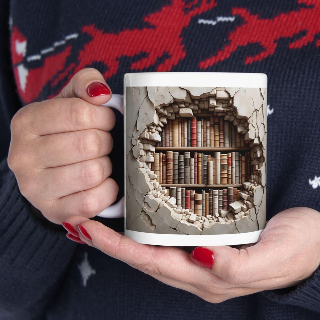 Reading Mugs, Library Decor, Bookworm Gifts, Bookshelf Mug, 3D Effect ...