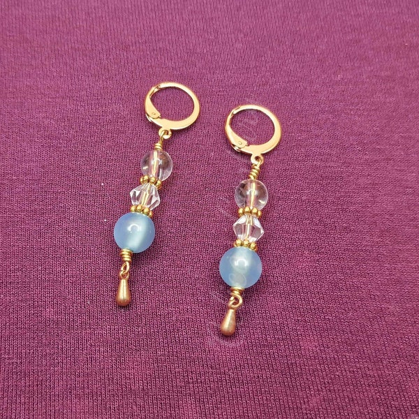 Gold Snow Queen Earrings • gold Ohrringe witchy wicca hexen fairy schmuck Glasperlen Bergkristall Blue Catseye traumhaft