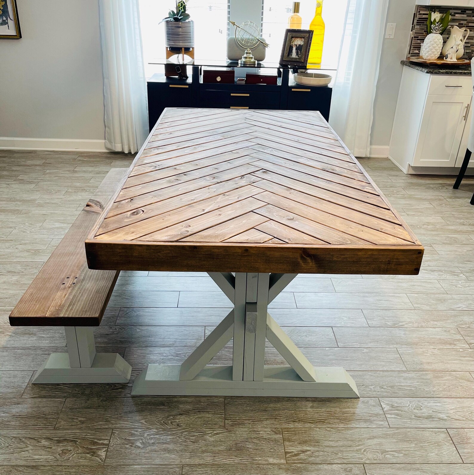 Herringbone Dining Table With Bench - Etsy