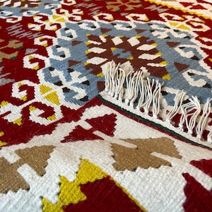 Alfombra turca tradicional de lana orgánica tejida a mano