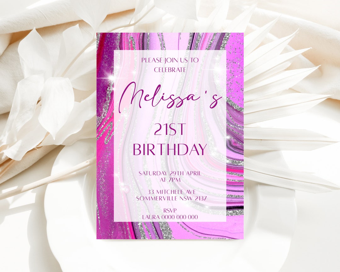 Pink and Purple Birthday Invitation Birthday Invitation - Etsy