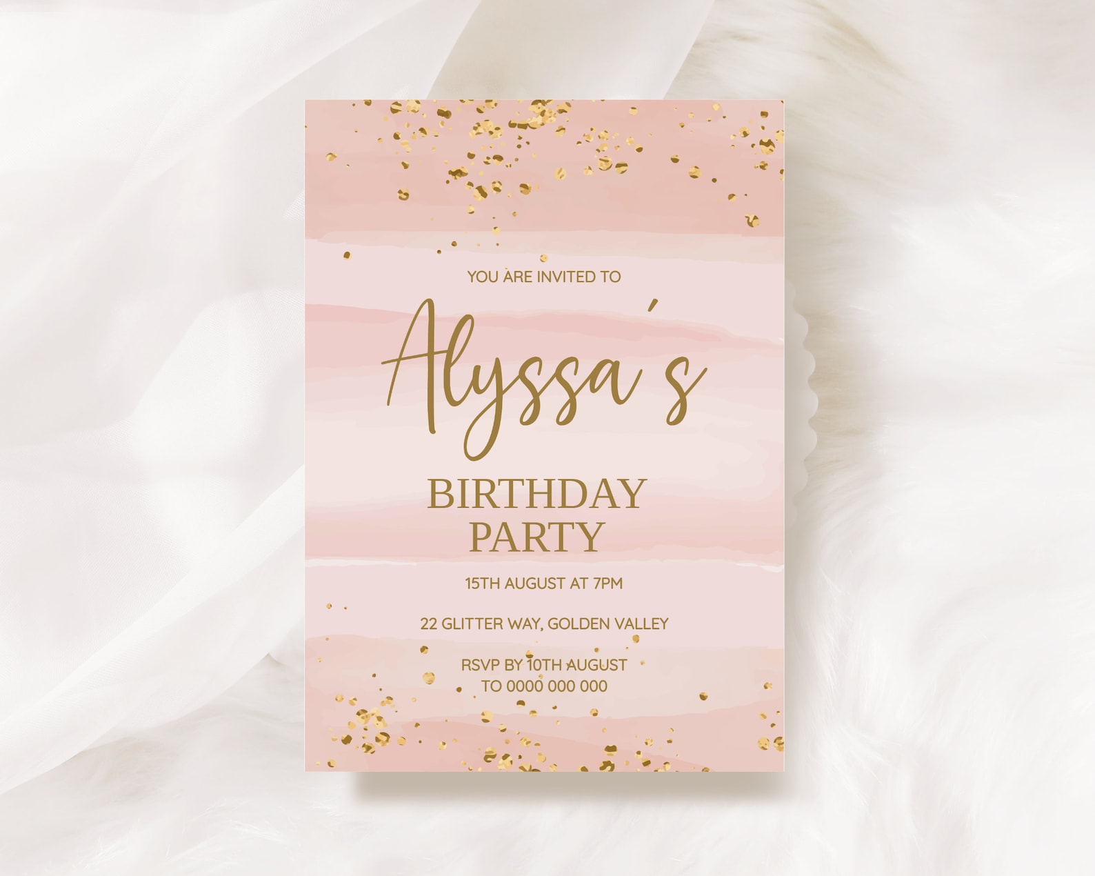 Pink and Gold Birthday Invitation, Digital Party Invite, Digital ...