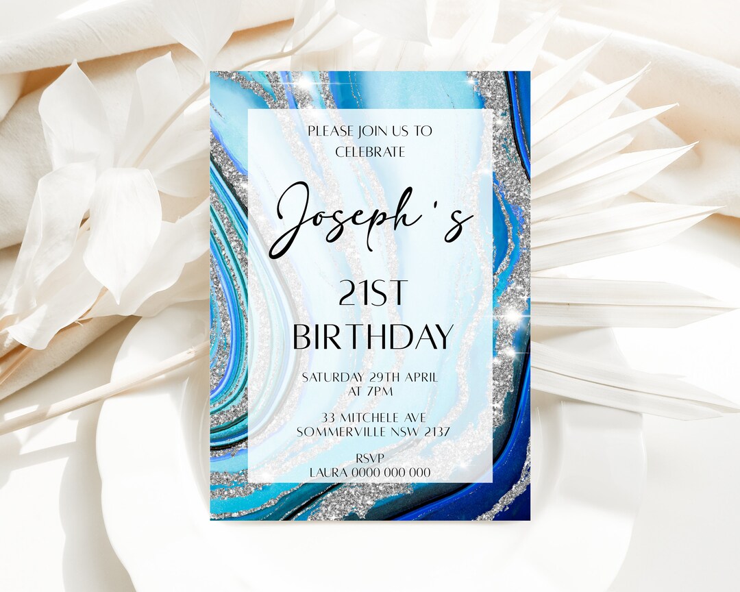 Royal Blue Birthday Invitation Birthday Invitation Digital Etsy