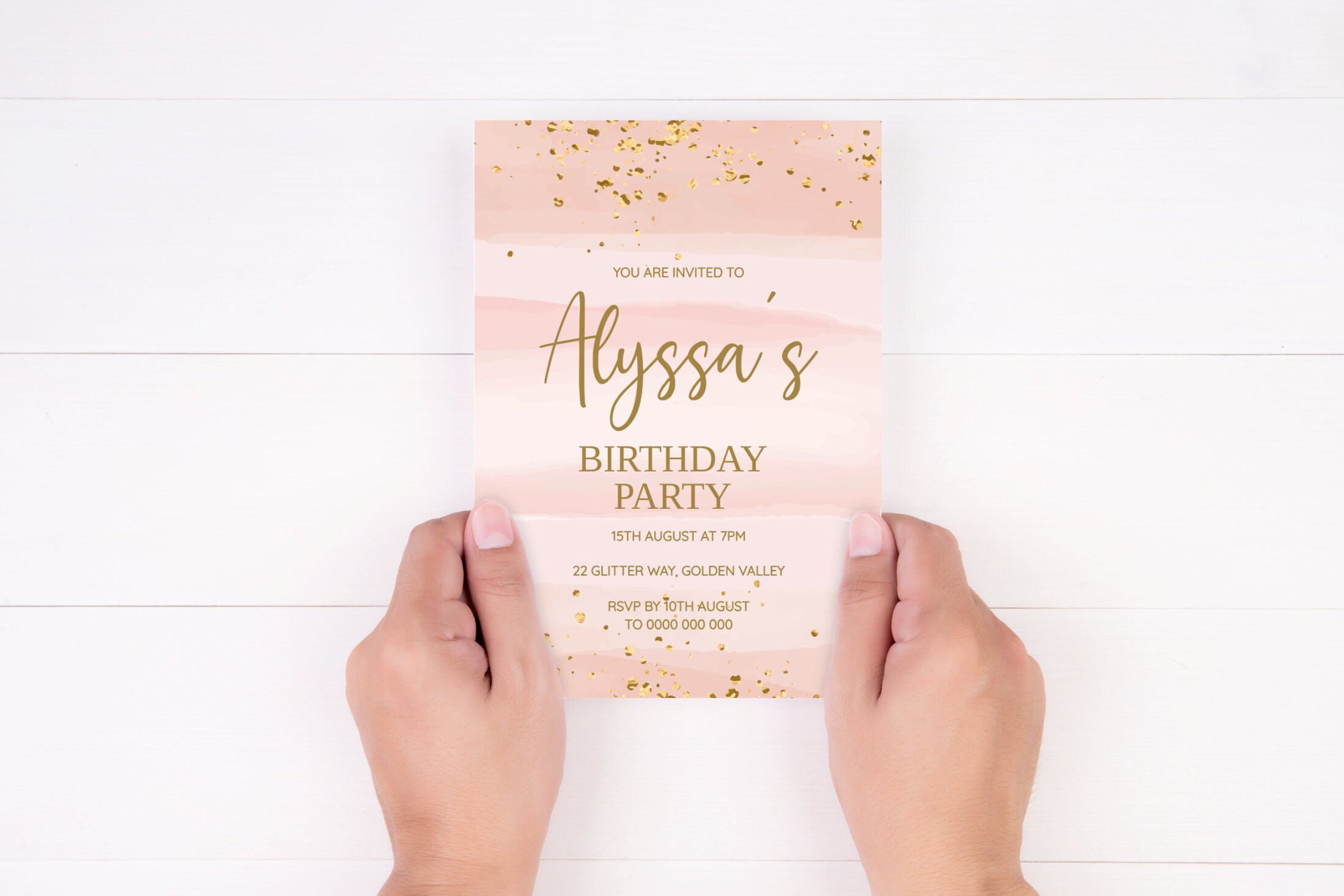 Pink and Gold Birthday Invitation, Digital Party Invite, Digital ...
