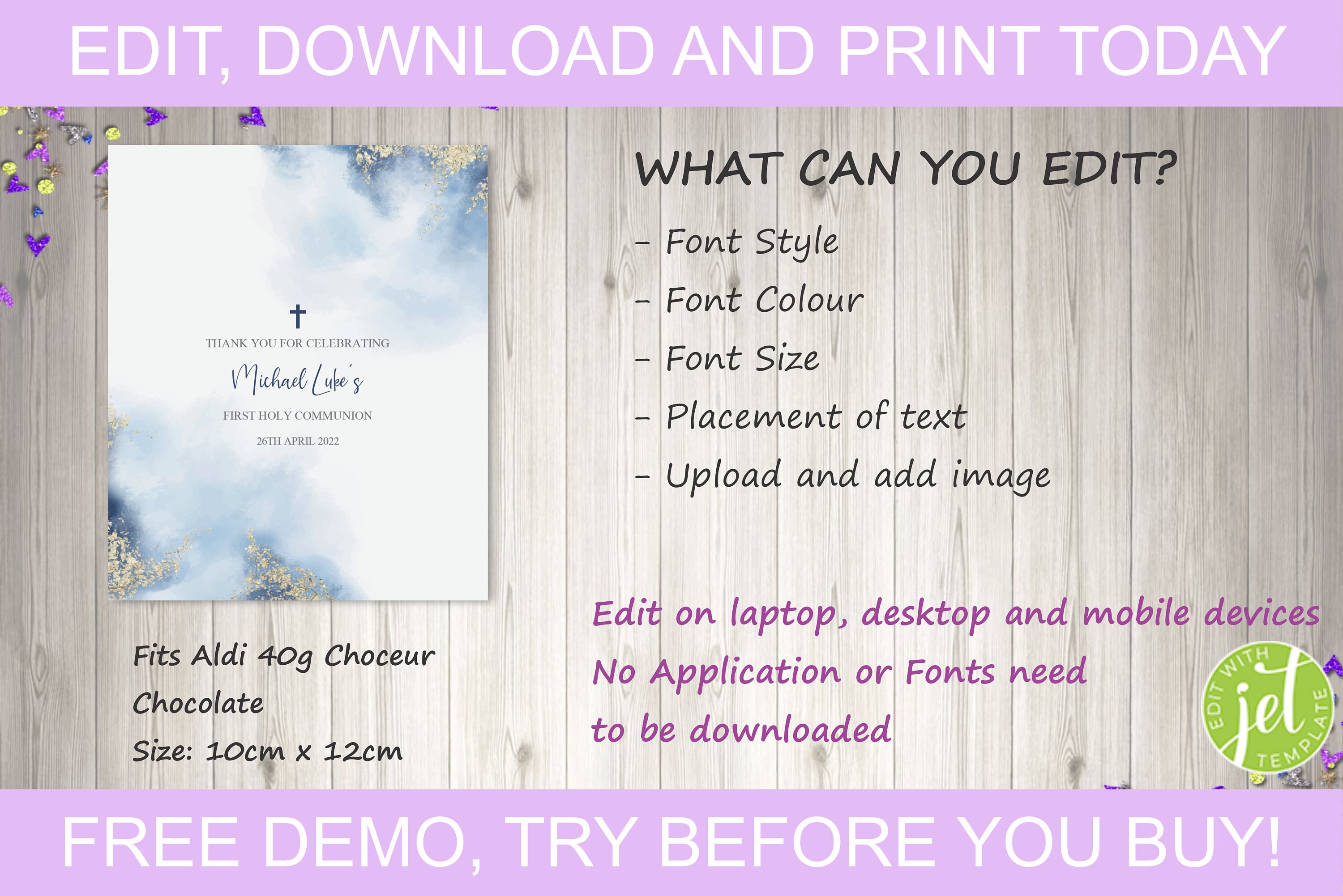 First Holy Communion Chocolate Bar Template, Digital Chocolate Bar ...