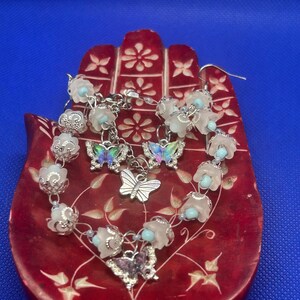 Handmade Butterfly Bracelet & Earrings Set – Fairycore Jewelry, Floral Beads, Gift for Her