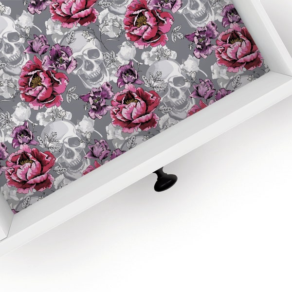 Skulls N Roses | Drawer Liner | Halloween Design | Shelf Liner | Contact Paper | Home Decor | Peel and Stick | Adhesive & Non Adhesive