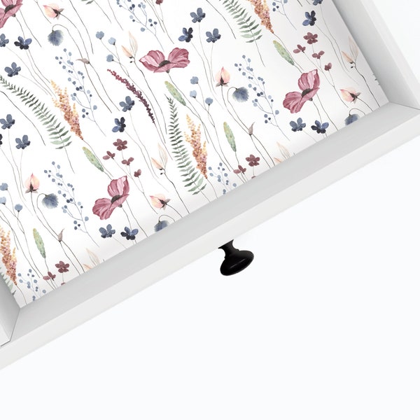 Acuarela floral / Forro para cajones / Forro para estantes / Papel de contacto / Decoración del hogar / Despegar y pegar / Adhesivo y no adhesivo