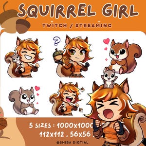 Eichhörnchen-Mädchen Marvel Rivals Twitch Emotes | Sofortiger digitaler Download für Streamer, Discord, Youtube 4 Größen + 6 Emote Bundle!