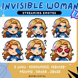 Invisible Woman Rivals Twitch Emotes | Fun & Heroic Digital Download for Streamers, Discord, Youtube 5 sizes + 9 Emote bundle!
