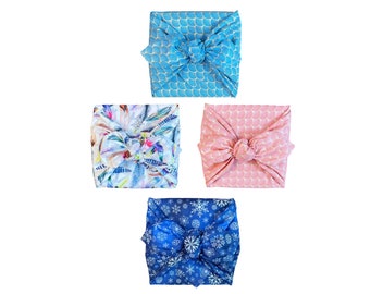 4er Set Furoshiki, Bio Baumwolle, Stoff Geschenktücher, nachhaltig Geschenke verpacken, wiederverwendbares Gescehnkpapier