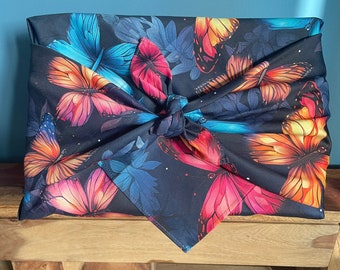 Furoshiki Tuch, Geschenktuch aus Stoff, wiederverwendbares Geschenkpapier, Eco Stofftuch zum Verpacken, Furoshiki Schmetterlinge,