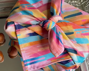 Furoshiki cloth, colorful stripes, fabric gift cloth, reusable birthday packaging, alternative to wrapping paper